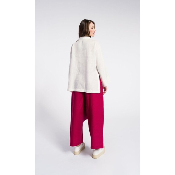 AAKASHA BOHO LINEN DROP CROTCH PANTS In White Small Art To Wear Lagenlook $155 - Picture 4 of 11